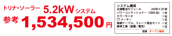 5.2kWシステムが工事込価格例
